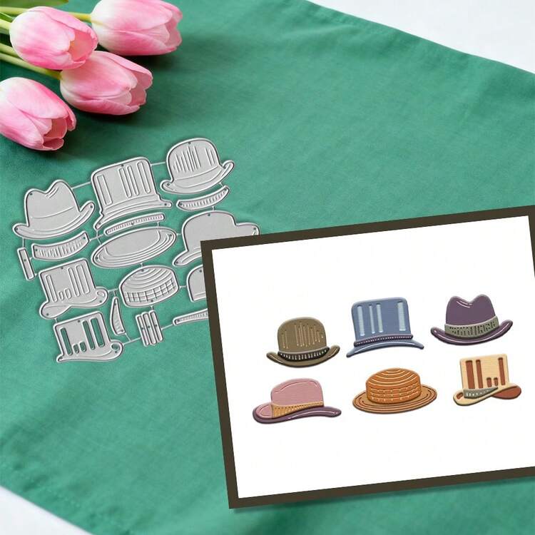 创意帽子模具、DIY剪贴簿相册和压花模板、贺卡制作工具、卡片纸切割工艺品、礼品卡制作模板模切。 - 銀色 - 查看 6