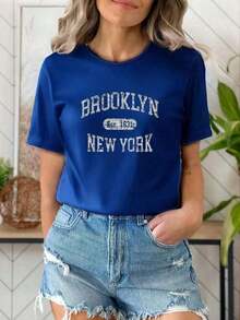 Camiseta Feminina Básica NY Algodão Malha Premium - Azul Marinho - Visão 2