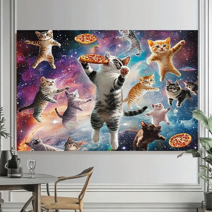 1pc Whimsical Space Cats & Pizza Slice Tapestry - Vibrant Galaxy-Themed Wall Decor, Modern Pattern Print Art Tapestries, Wall Decor For Bedroom, Living Room, Dorm, Party - Unique Birthday & Holiday Gift For Friends, Women, Yourself, Dorm Room Accessory(40x30in/60x40in/60x51in/80x60in/90x60in) - 2 - 查看 1