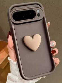 3D爱心软硅胶手机壳，兼容Pixel 9/8 Pro/8A/9 Pro XL，防震、防水、防刮，可爱韩版 - 咖色 - 查看 2