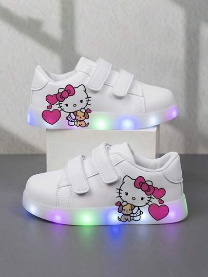 Sanrio 1 Pair Affordable & Fashionable Casual Sports Shoes For Kids, Durable Basketball Shoes Suitable For Daily Wear And Outdoor Activities, Halloween Gift, Luminous Shoes, Outdoor Play Shoes, Fun Design Shoes, Cartoon Print Shoes, Breathable Fabric Shoes, Flexible Sole Shoes, Children's Athletic Shoes, Sports Shoes, Holiday Gift, 2D Flat