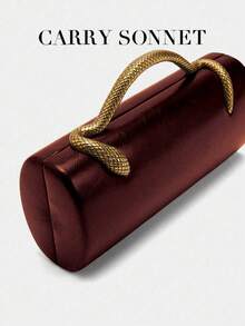 Snake Skin Handle Cylindrical Women's Clutch Bag, Minimalist Evening Handbag, Luxury Party Purse, Unique Designer Top Handle Bag - Red - View 1