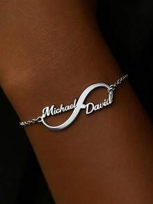 Infinity Custom Two Names Bracelet For Women Personalized Stainless Steel Bracelets Couple Double Name Customized Jewelry Valentine's Day Gifts - Multicolor - View 3