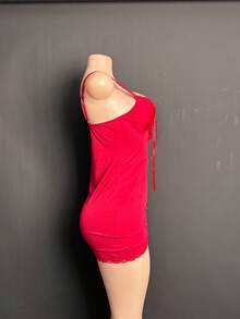 SOFUSEN 性感迷人的V领吊带修身连衣裙，独特迷人的紧身迷你裙，四季皆宜的派对居家连体裤，闺蜜装、旅行装、情人节必备 - 酒紅色 - 查看 7