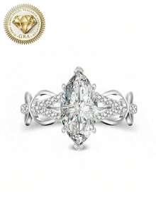 1pc Women's Engagement Ring, Interwoven Starlight Marquise Cut Ring, 2.2g 925 Sterling Silver, 2 Carat Moissanite, Bohemian Palace Style, Engagement, Proposal, Wedding Anniversary, Valentine's Day Gift, Comes With Moissanite Certificate And Elegant Gift Box - Silver - View 7