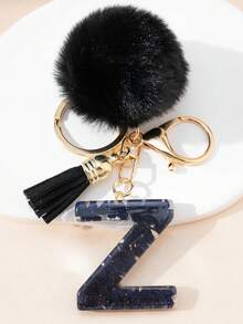 A Night Sky Star Moon English Initial Resin Keychain, Black Hairball Heart Door Buckle Hanging Decoration Tassel Decoration Design, Suitable For Bag Chains, Mobile Phone Hanging Chains, Keychains, And Gifts For Friends And Mothers - Black - View 34