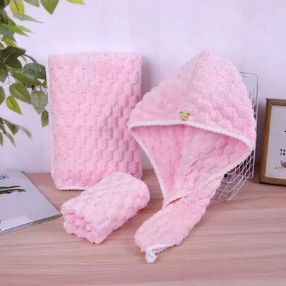 3pcs Coral Fleece Towel Set: Bath Towel, Hair Towel Wrap, Bathroom Accessories, Soft, Absorbent, Quick-Dry