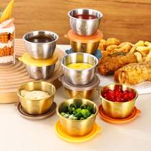 6pcs Stainless Steel Sauce Cups With Lids, Reusable Sauce Containers With Leak-Proof Plastic Covers, Salad Dressing, BBQ Sauce, Cheese Dip, Ketchup Cups Kitchen Accessories - Multicolor - View 5