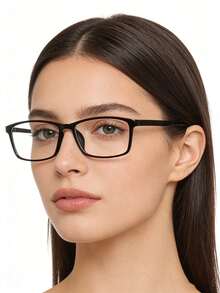 1pc Women's Casual Retro Rectangular Black Frame Fashion Plano Glasses, Suitable For Daily Wear And Street Photography - Black - View 1