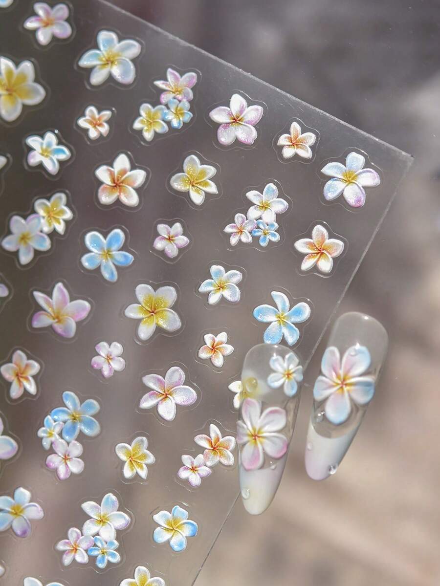 1张5D立体美甲贴纸，彩色鸡蛋花亮丽百合花渐变花瓣，栩栩如生露珠，精致浪漫美甲贴纸，美甲装饰贴花，美甲用品 - 彩色 - 查看 1