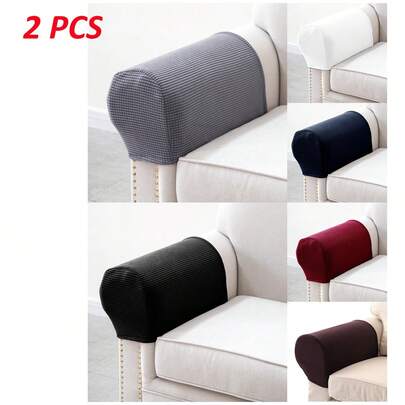 2pcs Spandex Stretch Armrest Covers, Soft Texture, Corn Kernel Jacquard Fabric, Anti-Scratch & Anti-Dust, Suitable For 1-4 Seater Sofa And Recliner