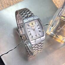 2026 New Barrel-Shaped Steel Band Couple Quartz Watch, Roman Numeral Dial, Adjustable Strap, Classic Versatile Watch, Suitable As Valentine's Day Gift, Large Digit Elderly Watch - Silver - View 14