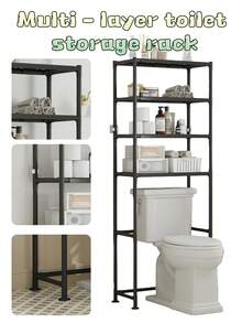 1pc 2/3/4/ Tier Over Toilet Storage Stand, Easy Assembly Bathroom Shelf, Black Metal Space Saving Organizer For Restroom Towel, Shampoo & Toilet Paper - Multicolor - View 2