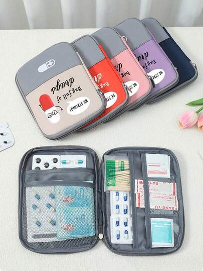 便携式药包，可爱药丸图案，便携式露营药包，小型急救包，旅行居家便携收纳包，小型药品包，方便携带的药包，应急包，多种颜色可选，适合日常/户外/旅行，注重健康且经常外出的人士必备，必备医疗配件，日常保健收纳包