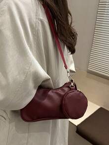 1 Set Fashionable Solid Color Floral Pattern Crossbody Bag - Red - View 4