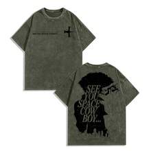 EWH Men Y2K Cowboy Bebop "See You Space Cowboy" Anime Graphic T-Shirt, 230g 100% Cotton Soft Oversized Tee For Streetwear & Anime Fans Gifts 004-AB - 軍綠色 - 查看 1