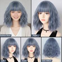Medium Length Curly Wavy Green Ginger Blue Pink Bob Anime Cosplay Wig With Bangs For Women Heat Resistant Synthetic Natural Looking Curls Hair With Fringe Wig For Daily Party Use, Fluffy Water Wave Short Wig For Holiday Masquerade Comic Con Exhibition Festivals Stage Performance Accessories & Christmas Birthday Gifts For Her, Beginner Friendly - Multicolor - View 12