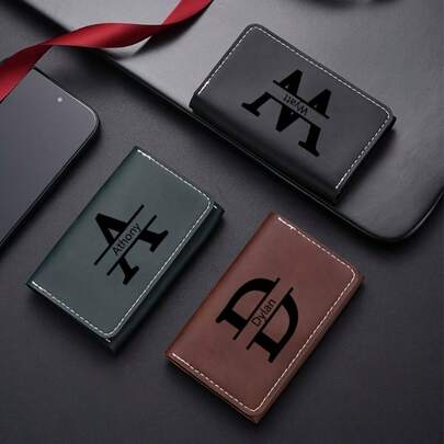 1pc Customized Name Card Holder And Personalized Vintage Wallet. Large Capacity Design, Multiple Card Slots And Coin Pocket. Portable Storage. Suitable As A Gift For Fathers, Boyfriends, Grooms, Special People, Birthdays, And Anniversaries.