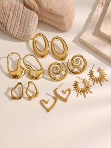 一对简约几何心形不锈钢耳钉，时尚独特，适合女性日常、派对和约会佩戴。 - 彩色 - 查看 1