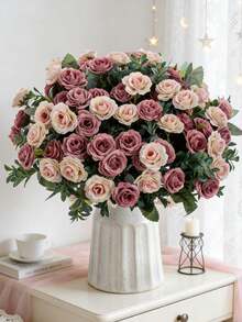1pc 11.81 Inch Artificial Silk Rose, Valentine's Day Gift, Realistic Floral Decor For Brunch, Wedding Bouquet, Party, Home, Kitchen, Garden, Hotel, Office, Ramadan Decoration, Thanksgiving Decor, DIY Wreath, Gift, Centerpiece, Birthday, Indoor/Outdoor, Bulk Fake Plastic Flowers For Vase, Farmhouse Decor, Boho Wedding - Sand Red - View 2