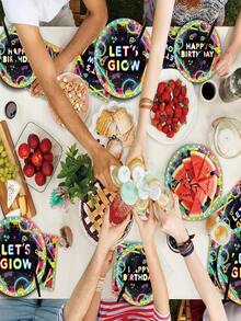 10pcs Glow Party Supplies Set, Including Disposable Paper Plates, Cups, Napkins, Suitable For Birthday, Baby Shower And Other Neon Theme Decorations - Multicolor - View 5