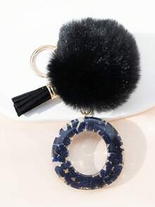 A Night Sky Star Moon English Initial Resin Keychain, Black Hairball Heart Door Buckle Hanging Decoration Tassel Decoration Design, Suitable For Bag Chains, Mobile Phone Hanging Chains, Keychains, And Gifts For Friends And Mothers - Black - View 39