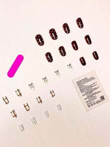Use It To Change Your Nails, 24 Pieces/Set Of Simple Style Medium Oval Press-On Nails, Designed With Vintage Brown Checkered Polka Dot Bow Pattern, Suitable For Girls And Women To Wear On Daily Dates And Parties, Elegant & Fashion Fairy Accessories, Nails Press On, Christmas & New Year Nails, For Holiday, Party, , Christmas Decoration Nails - 彩色 - 查看 10