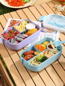 2pcs Bento Box With Water Bottle, Large 4-Compartment Lunch Box With Spoon, Fork And Sauce Container, Microwave , Suitable For Work, Commute, Students - Lunchbox + Water Bottle - View 8