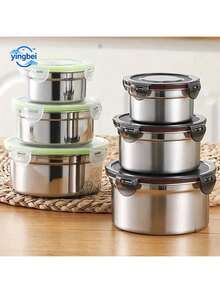 1/3pcs 304 Thick Stainless Steel Airtight Sealed Storage Container Box, Refrigerator Lunch Box - Multicolor - View 9