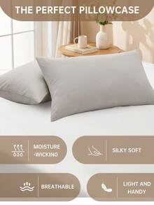 1个100%纯棉透气枕套，超柔软，不易起皱，信封式开口，可机洗，亲肤护发，助您睡得更香甜，无填充物，适合卧室和客厅装饰，浅灰色 - 淺灰色 - 查看 4