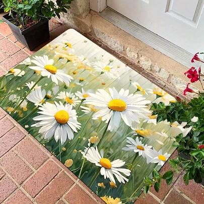 1pc White Daisy Doormat, Small Rug, Welcome Mat, Spring/Summer Carpet, Floor Mat, Outdoor Doormat, Kitchen Rug, Home Decor, Front Door Mat, Area Small Rug, Outdoor Mat, Home Decor, Area Rug, Garden Carpet, Washable Rug