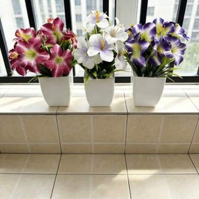 Simulated Potted Plants, 3 Pieces Set Of Small Flower Potted Plants, Mini Artificial Plants For Home, Desktop, Office, Desk, Bathroom, Storage Rack, Fireplace Decoration