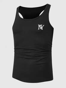 LY Letter Print Men's Casual Sleeveless Tank Top, American Style, Suitable For Fitness Enthusiasts, Summer - Black - View 3