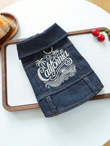 1pc Pet Clothes, Dog/Cat Outfit For Small Dogs, Cute & Stylish Letter & Golden California Graphic Jacket, Comfortable Outdoor Wear - Multicolor - View 14