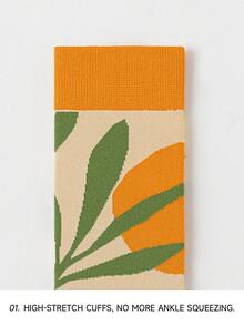 1/3 Pairs Unisex Leaf Print Geometric Nature Themed Artistic Design Combed Cotton Casual Crew Socks, Suitable For Travel, Home, Office, Holiday Gifts - Multicolor - View 5