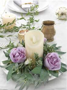 1 pieza Soporte de vela con flor artificial, adecuado para decoración de mesa, corona de velas, decoración de fiestas y del hogar, decoración de mesa de comedor para fiestas, decoración de fiestas de boda, accesorios de fotografía interior, decoración de sala de estar y dormitorio - Multicolor - Ver 5