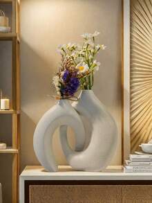 2pcs Ceramic Vase Set - Modern Wreath Shaped White Minimalist Style Decorative Vases, Suitable For Living Room, Entryway, Bookshelf, Fireplace Mantel, Centerpiece - Multicolor - View 15