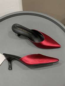 Women's Pointed Toe High Heel Slip-On Mule Sandals, Fairy Style, Spring New Arrival - Burgundy - View 4