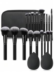 23pcs/1pc Complete Makeup Brush Set, Including 20 Soft Brushes Such As Powder Brush, Blush Brush, Contour Brush, Highlighter Brush, Foundation Brush, Nose Shadow Brush, Eyeshadow Brush, Eyebrow Brush, Lip Brush, And Detail Brush + 1 Travel Waterproof Makeup Bag + 2 Liquid Beauty Eggs, Suitable For Beginners, Professional Makeup Artists, And Novice Beauty Practice Scenarios - Black - View 8
