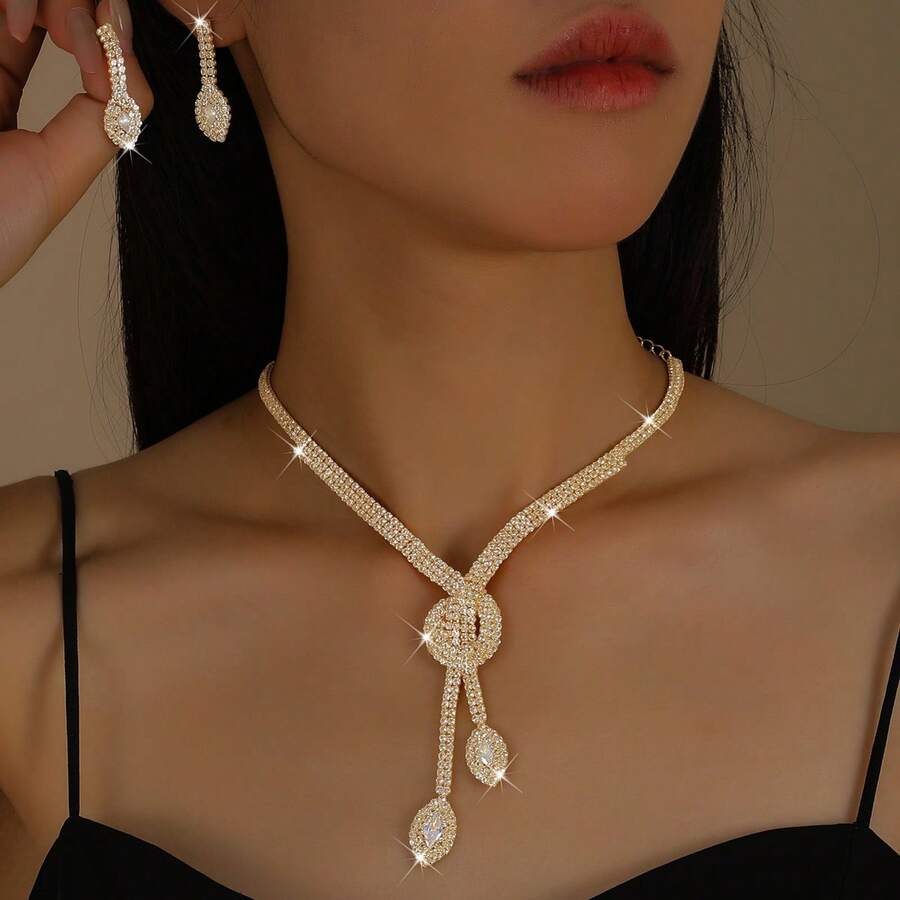 3件套女士首饰套装：蝴蝶项链+流苏耳环，适合日常拍照、晚礼服、婚纱、感恩节、音乐节、派对等场合。