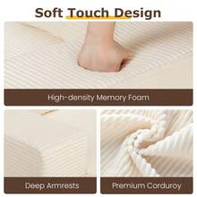Convertible Sofa Bed, Loveseat Folding Floor Futon Sleeper Sofa Couch Bed- Full Size Boneless Foldable Couch, Corduroy Pull Out Sofa Bed With 2 Pillows For Living Room & Bedroom - Màu be - Xem 7