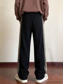 1 件男士宽松夏季透气休闲裤，适合海滩、度假、通勤、锻炼、户外、健身、慢跑、运动、宽松直筒条纹长裤，时尚街头风格，秋季