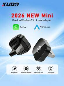 XUDA 2026 新款二合一无线 CarPlay/Android Auto 超迷你适配器 - 2.4-5.0 GHz WiFi 5 CarPlay 转换器，有线转无线，快速自动连接，零延迟，小巧设计，兼容 和 Android 设备，带 USB/USB-C 接口，不含电池 - A - 查看 1