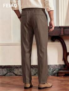 男士复古风老钱美学经典纯色优雅西装裤，简约休闲舒适，适合度假、通勤、日常穿着。 - 咖啡棕 - 查看 2