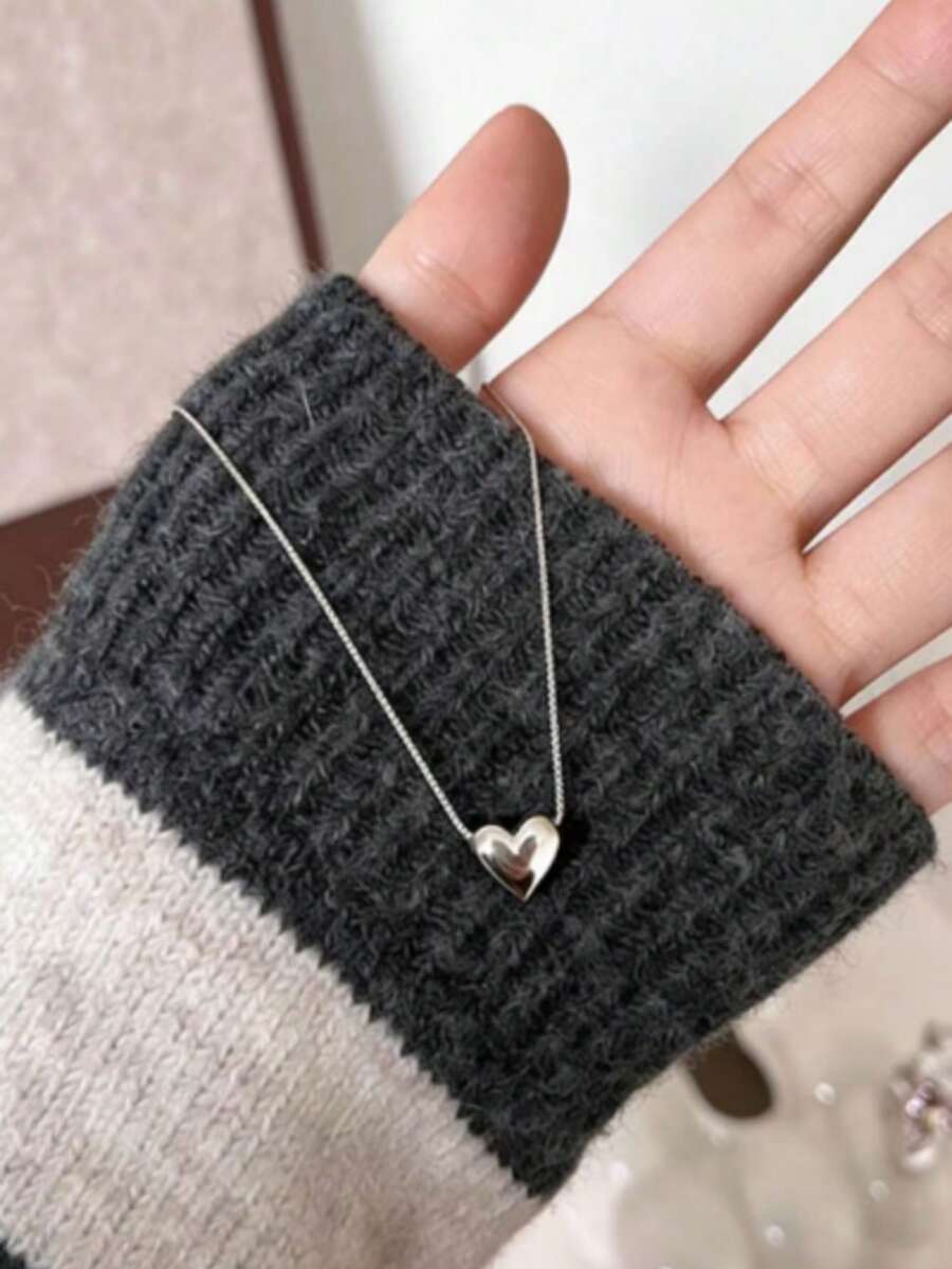 1件简约不锈钢心形吊坠项链，精致桃心设计，适合女性日常佩戴 - 愛心 - 查看 1