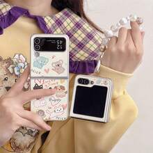 Cute Cartoon Animal Leather Folding Phone Case With Chain Strap, Suitable For Samsung Galaxy Z Flip3 5G/Galaxy Z Flip 4 5G/Galaxy Z Flip 5 5G/Galaxy Z Flip 6 5G/Galaxy Z Flip 7 5G Foldable Screen Protective Cover