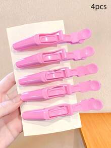 4pcs/Set Pink Crocodile Clip Hair Claws, Strong Grip And Stable, Easily Sections And Holds Hair For Hairstyling And Makeup, Suitable For Women And Girls, Suitable For Holidays, Daily Outings, Dates, Can Be Matched With Different Hairstyles To Create Sweet And Elegant Styles - Multicolor - View 12