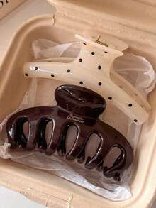 2个/1个 女士 4.33英寸/11厘米 塑料爪形发夹，波点图案，棕色和白色，优雅简约，百搭，适合日常、休闲、派对、通勤、海滩、扎马尾、盘发、洗脸、化妆等场合，优雅发爪，女士发爪，休闲发夹，优雅爪形发夹，夏季度假发饰 - 彩色 - 查看 5