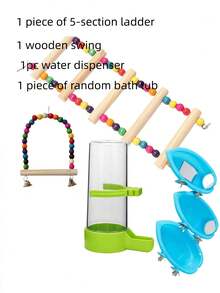 4件套鸟笼配件套装，色彩缤纷，宠物最爱，包含浴盆、秋千、梯子、吊环、彩色球、自动喂食器和饮水器，省时省力，宠物用品，鹦鹉配件，宠物玩具，鹦鹉玩具，小型宠物配件和玩具 - 彩色 - 查看 17