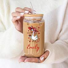 1pc 550ml/18.7oz Personalized Valentine's Day Glass Cup With Lid, Straw, Straw Brush - Romantic Gift For Couples, Suitable For Girlfriend, Women's Birthday, Friends, Mother, Teacher, Girl - Customized Gift, Valentine's Day Present, Thoughtful Gift, Fashionable Drinkware - Frosted - View 6